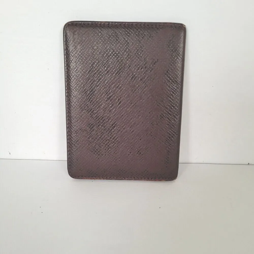 Louis Vuitton LV Taiga‎ Vintage Card 2 ID Windows Wallet Brown Bifold Small Auth